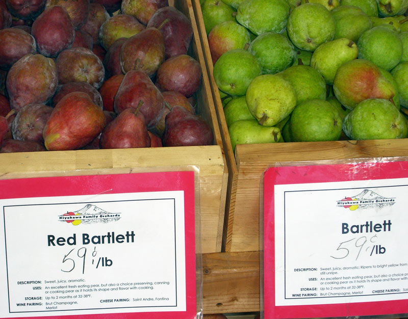 Red and green bartlett pears