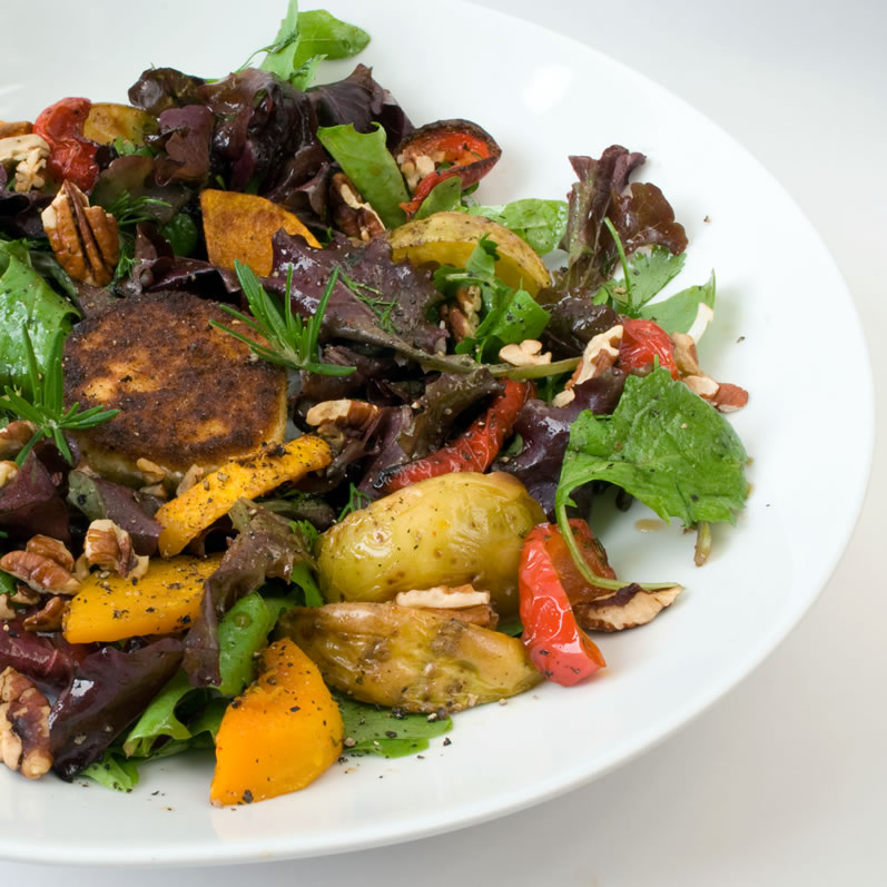 Roasted Fall Vegetable Salad with Warm Goat Cheese & Honey Mustard Vinaigrette | LunaCafe