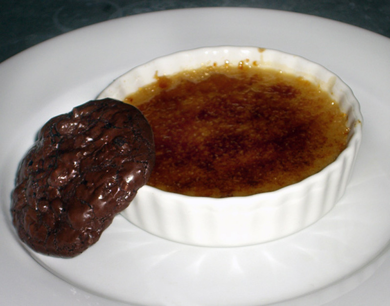 Cardamom Cocoa Nib Crème Brûlée with Chocolate Crinkle Cookie