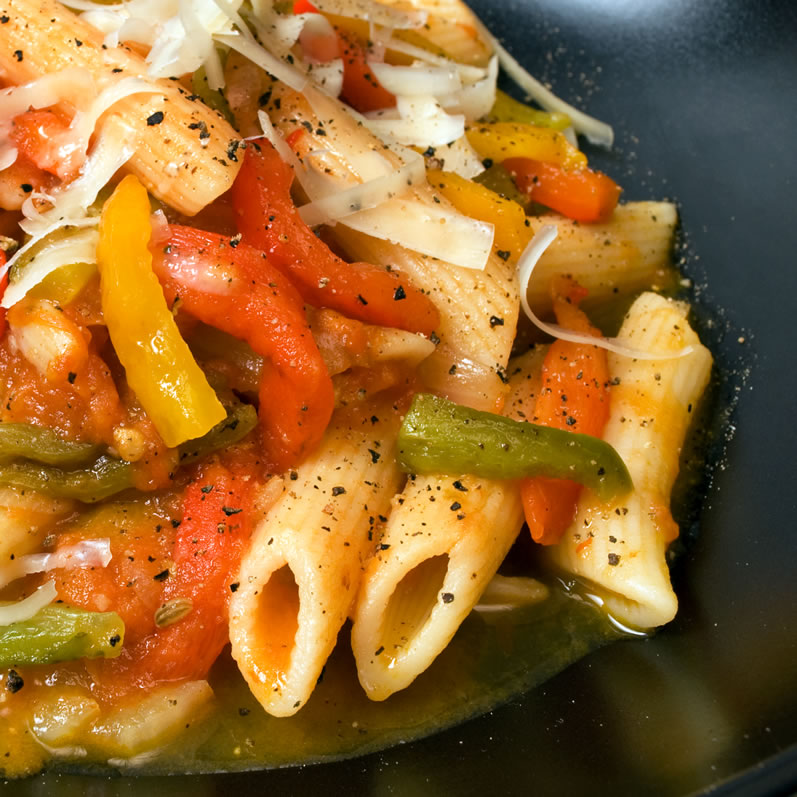 Mostaccioli with Sweet Rainbow Peppers