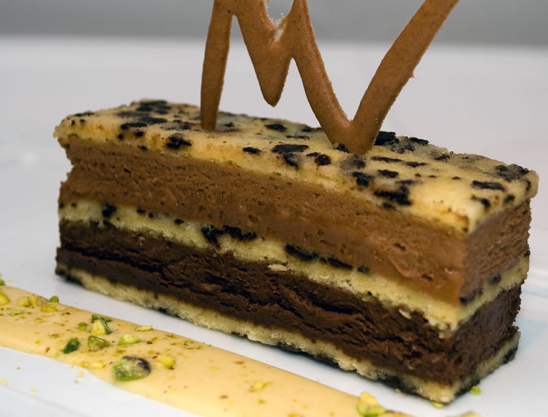 Heirloom Chocolate Speckle Cake with Pistachio Sauce
