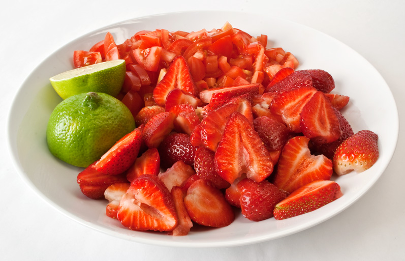 Bowl of strawberries and tomatos