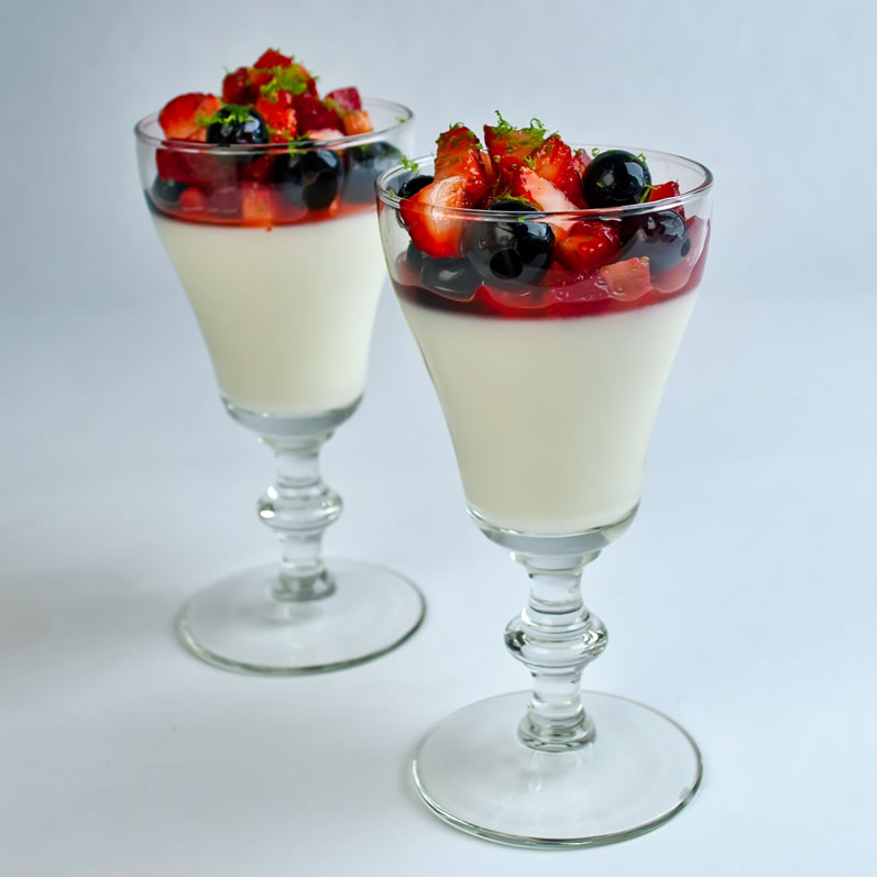 Buttermilk Panna Cotta with Strawberry & Blueberry Lime Salsa