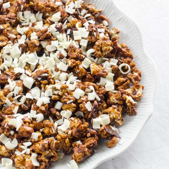 Adding Grated White Chocolate to Chocolate Chipotle Spice Cracker Jacks