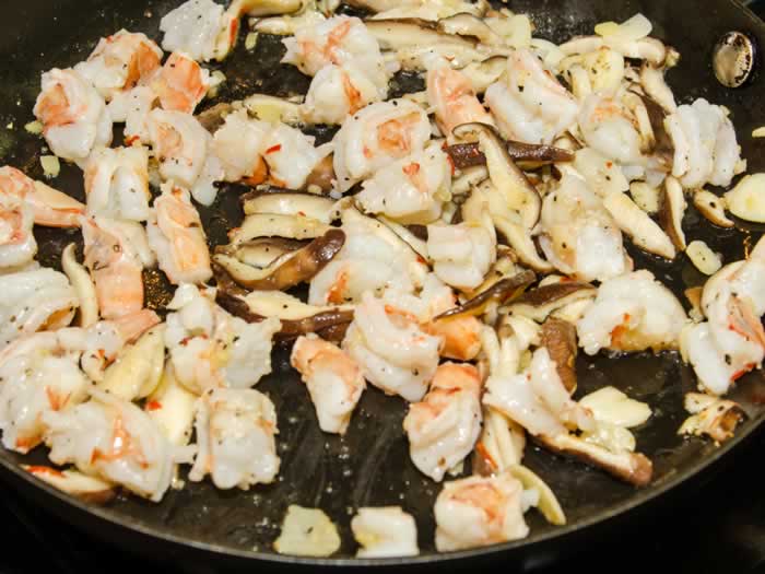 Stir-Frying Shrimp and Mushrooms for Asian Tacos