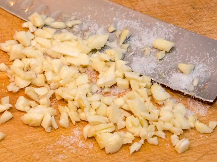 Chopping Salted Garlic for Vietnamese Chicken Wings