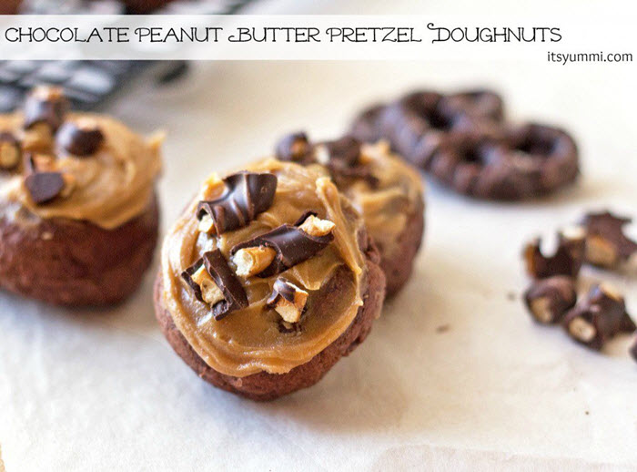 Chocolate Peanut Butter Pretzel Doughnuts | ItsYummi
